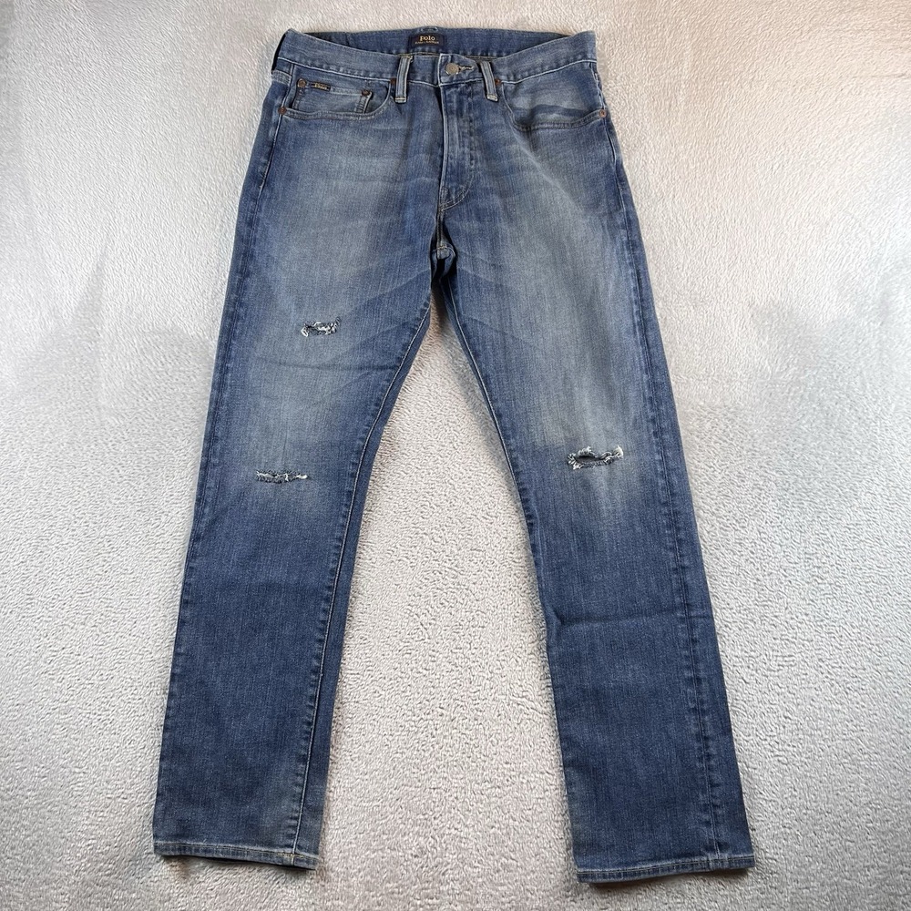 Polo Ralph Lauren Varick Jeans Mens 31x30 Blue Slim Straight Distressed Denim